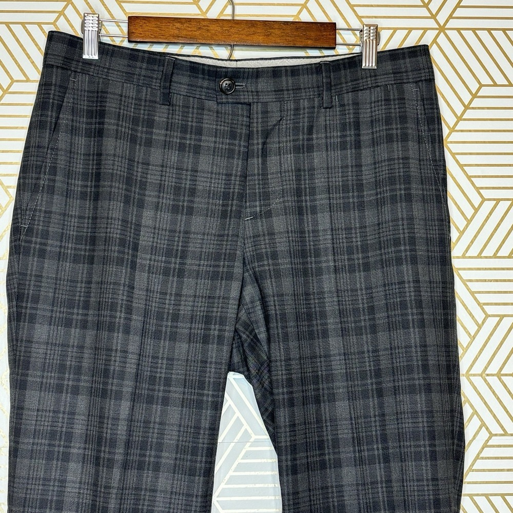 Brunello Cucinelli Pants Men's EU 48 STAINED Plaid Gray Wool 32x28 Cuffed